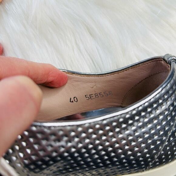 Miu Miu Silver Perforated Leather Crystal Toe Cap Sneakers - Picture 11 of 12